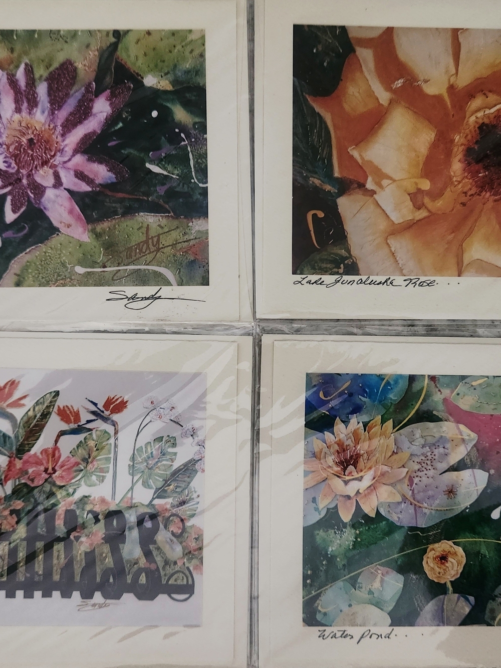 Set of Four Floral Watercolor Art Prints Cards W/envelopes
